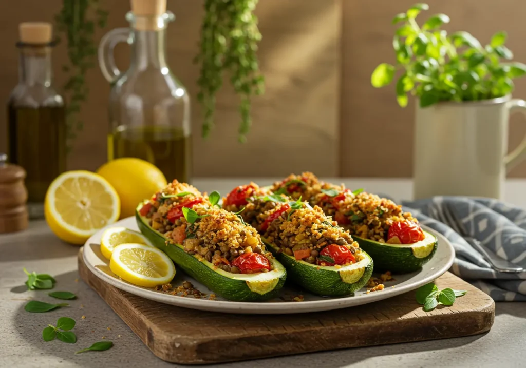 Stuffed Vegan Zucchini Boats