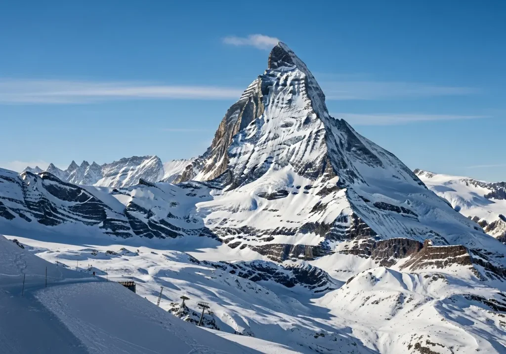 Snow-Covered Cervino from Trockener Steg