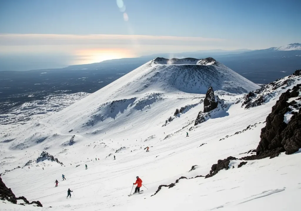 12. Winter Skiing or Snowboarding on the Volcano's Slopes