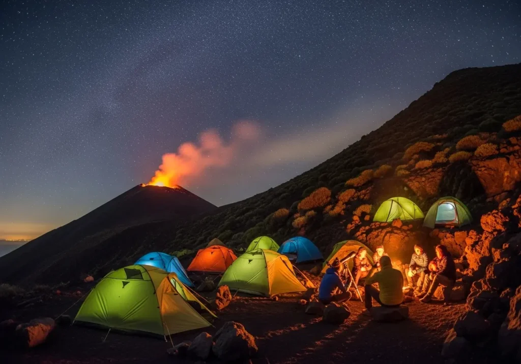 8. Camp on the Volcano's Slopes Under the Stars